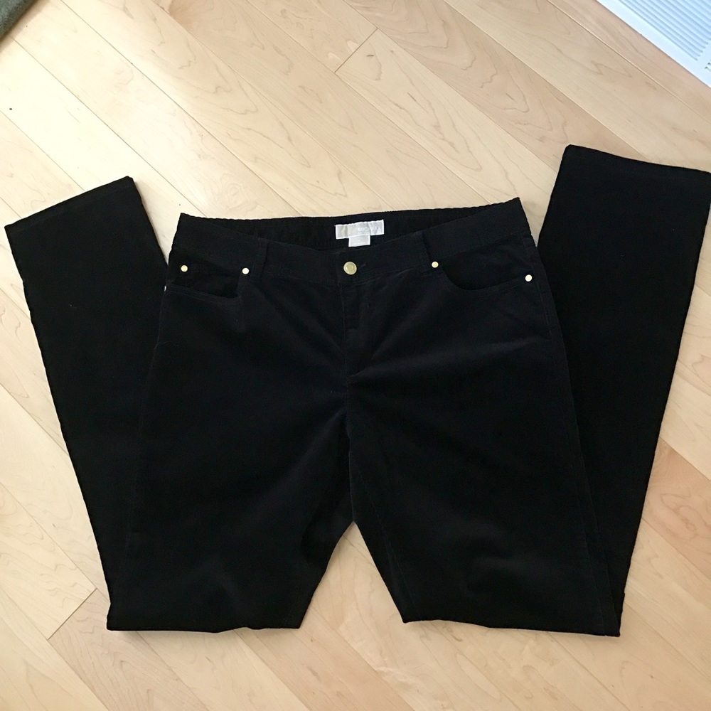 Michael Kors black fine corduroy straight leg jeans in size 10